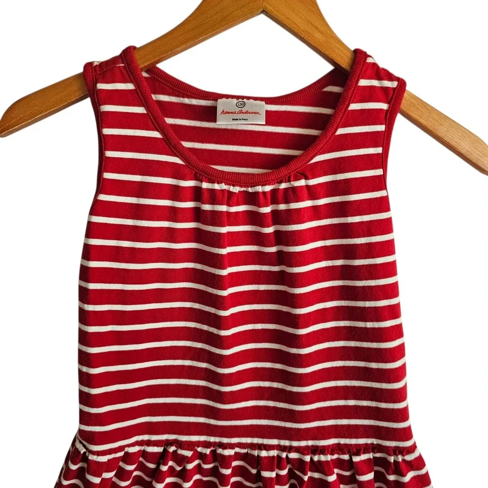 Hanna Andersson Striped Dress‎ Sleeveless Casual Pockets Red White Size 150